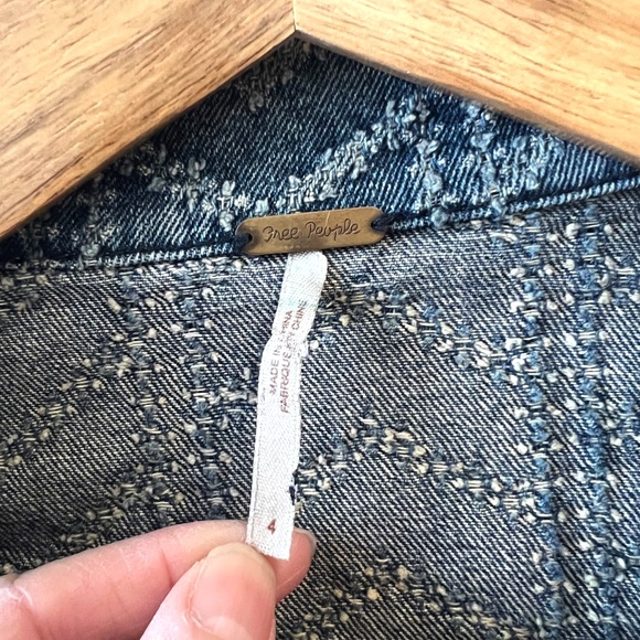 Free People Punched Denim Moto Jacket in Chevy Blue Chevron - Picture 5 of 10